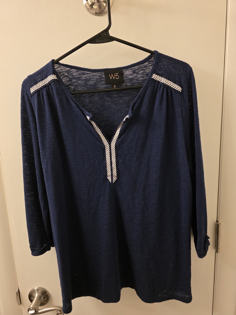 3/$6 Deal Navy Blue Embroidered V-Neck Top